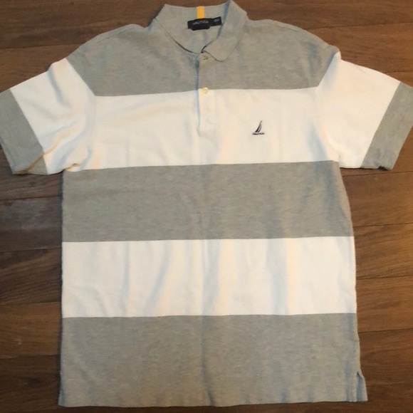 Nautica Gray and White Striped Polo Shirt - Picture 1 of 4